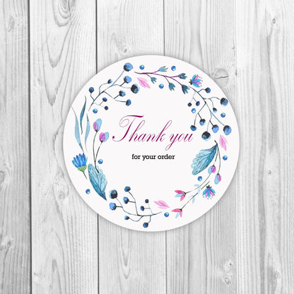 Round Thank You Labels, Custom Circle stickers, Personalized thank you seals, Business Round sticker - Floral Multi Pack-MLS0039B