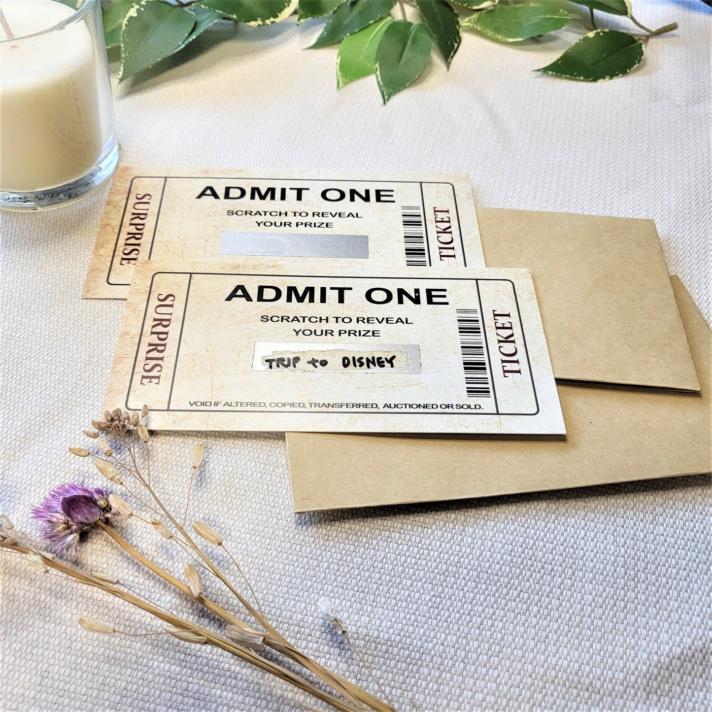 Surprise Reveal Cards, Scratch Reveal Tickets, Custom boarding pass, Surprise Anniversary, Birthday, Scratch off tickets - Set of 2