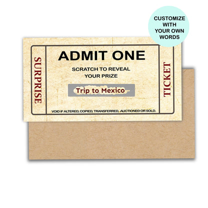 Surprise Reveal Card, Scratch Reveal Ticket, Custom boarding pass, Surprise birthday Gift, Scratch off tickets