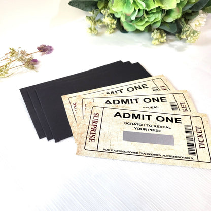 Surprise Reveal Cards, Scratch Reveal Tickets, Custom boarding pass, Surprise Anniversary, Birthday, Scratch off tickets - Set of 3