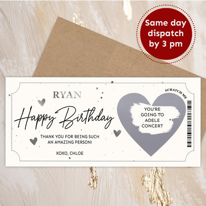 Surprise Reveal Concert Ticket, Custom Surprise Christmas Announcement Card, Personalized Experience Card, Scratch off ticket Gift